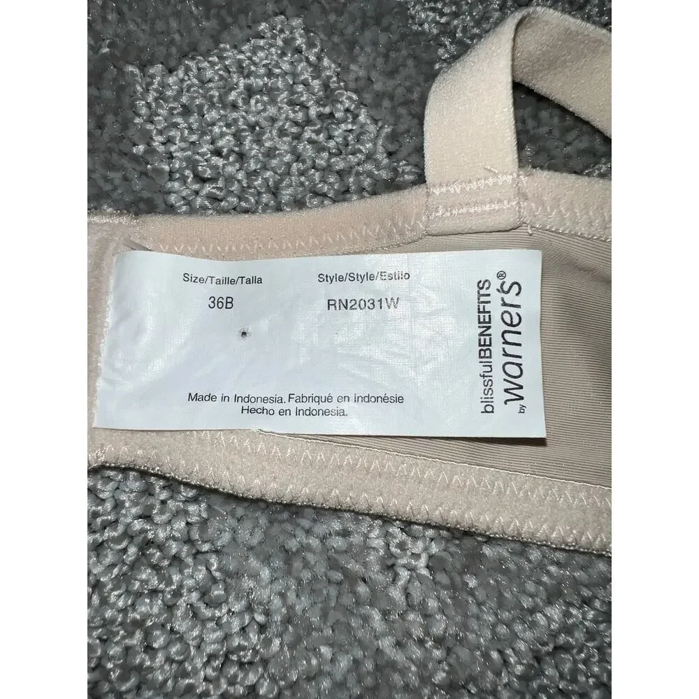 36B Warner's Bra Wirefree Push-Up T-Shirt Wireless Comfort Lightly Lined Tan - Picture 5 of 6